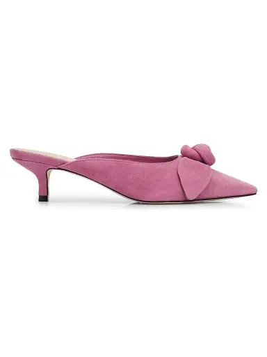 Cinq à Sept Women's Layla 50MM Knotted-Rose Suede Kitten-Heel Mules | Thumbnail 1 Cinq à Sept Women's Layla 50MM Knotted-Rose Suede Kitten-Heel Mules | Thumbnail 1