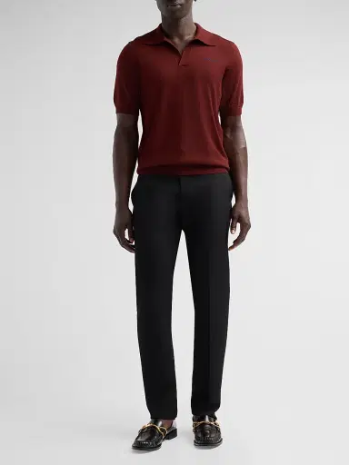 Alexander McQueen Men's Embroidered Wool Polo Shirt - Ruby Sapphire - Size 46 | Thumbnail 2
