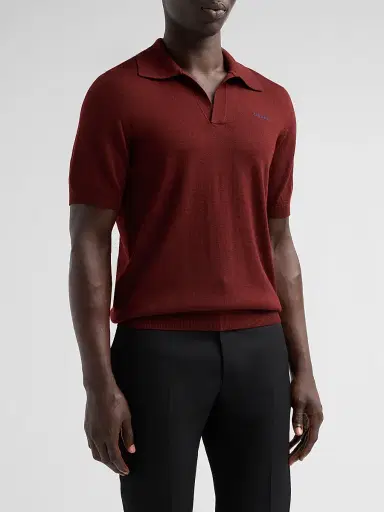 Alexander McQueen Men's Embroidered Wool Polo Shirt - Ruby Sapphire - Size 46 | Thumbnail 4