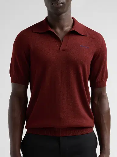 Alexander McQueen Men's Embroidered Wool Polo Shirt - Ruby Sapphire - Size 46 | Thumbnail 5