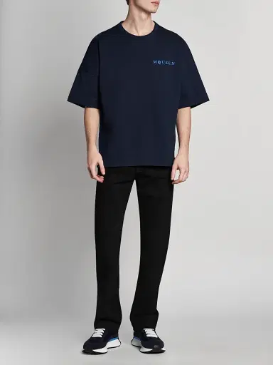 McQueen Men's Logo Cotton Crewneck T-Shirt - Black Multi | Thumbnail 2