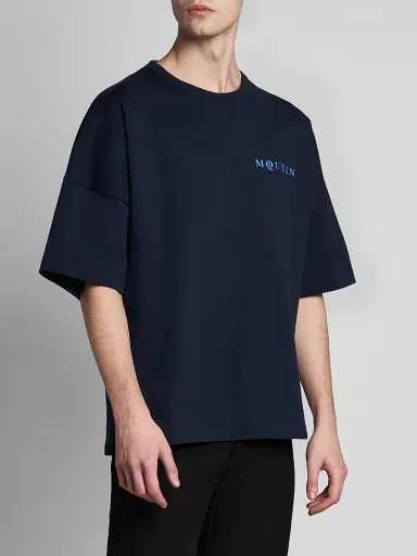 McQueen Men's Logo Cotton Crewneck T-Shirt - Black Multi | Thumbnail 4