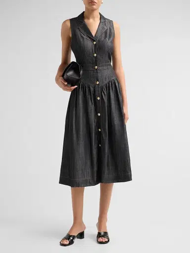 Elie Tahari Women's July The Madison Denim Midi Dress | Thumbnail 2 Elie Tahari Women's July The Madison Denim Midi Dress | Thumbnail 2