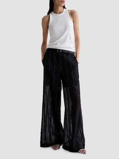 AG Jeans Women's Anna Pinstriped Cotton-Silk Trousers - Day To Night | Thumbnail 2
