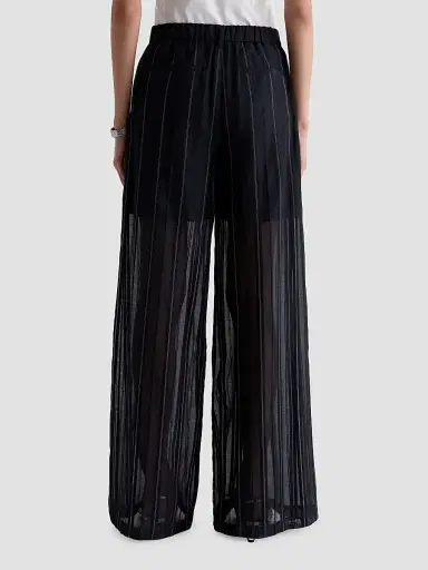 AG Jeans Women's Anna Pinstriped Cotton-Silk Trousers - Day To Night | Thumbnail 3