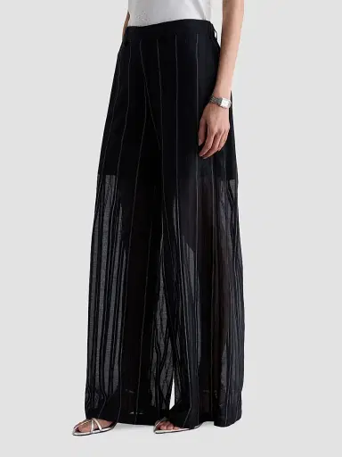 AG Jeans Women's Anna Pinstriped Cotton-Silk Trousers - Day To Night | Thumbnail 4