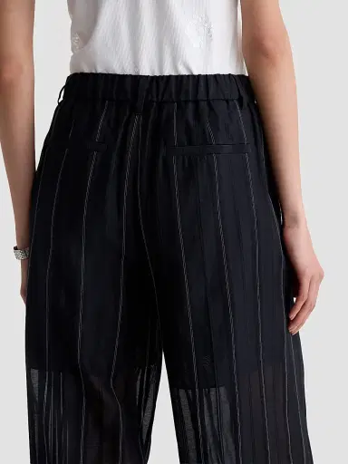 AG Jeans Women's Anna Pinstriped Cotton-Silk Trousers - Day To Night | Thumbnail 5