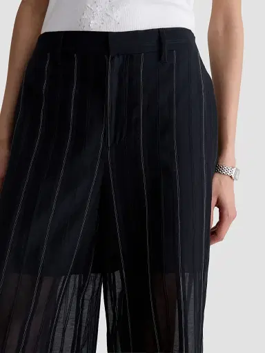 AG Jeans Women's Anna Pinstriped Cotton-Silk Trousers - Day To Night | Thumbnail 6
