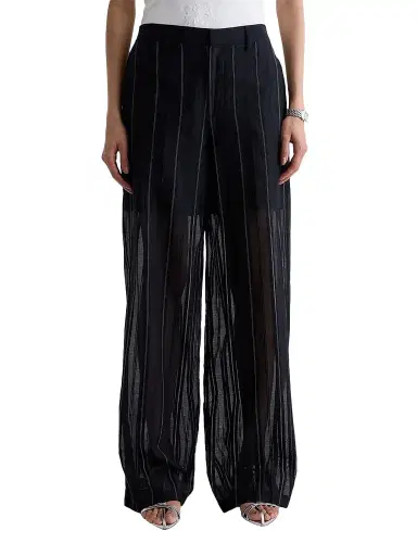 AG Jeans Women's Anna Pinstriped Cotton-Silk Trousers - Day To Night | Thumbnail 1
