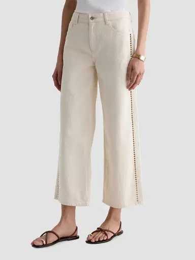 AG Jeans Women's Saige Ladder Lace-Trim Wide-Leg Crop Jeans - Fresh Air - Size 32 | Thumbnail 4 AG Jeans Women's Saige Ladder Lace-Trim Wide-Leg Crop Jeans - Fresh Air - Size 32 | Thumbnail 4