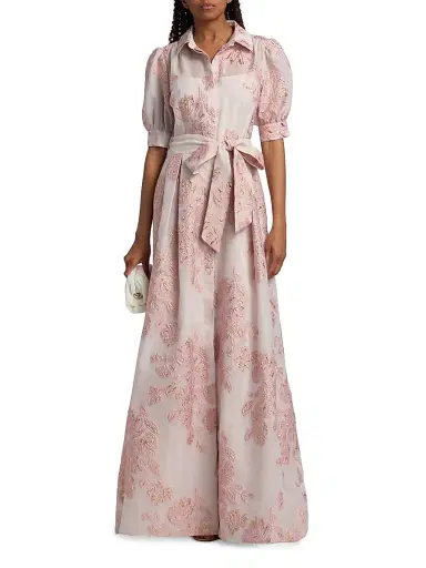 Teri Jon by Rickie Freeman Women's Brocade Shirtwaist Gown - Blush - Size 16 | Thumbnail 2