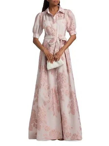 Teri Jon by Rickie Freeman Women's Brocade Shirtwaist Gown - Blush - Size 16 | Thumbnail 3