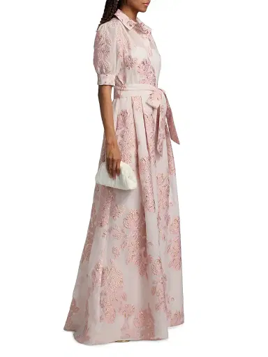 Teri Jon by Rickie Freeman Women's Brocade Shirtwaist Gown - Blush - Size 16 | Thumbnail 4
