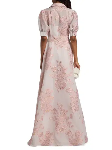 Teri Jon by Rickie Freeman Women's Brocade Shirtwaist Gown - Blush - Size 16 | Thumbnail 5