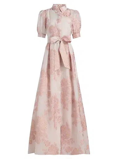 Teri Jon by Rickie Freeman Women's Brocade Shirtwaist Gown - Blush - Size 16 | Thumbnail 1