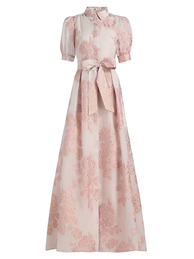 Teri Jon by Rickie Freeman Women's Brocade Shirtwaist Gown - Blush