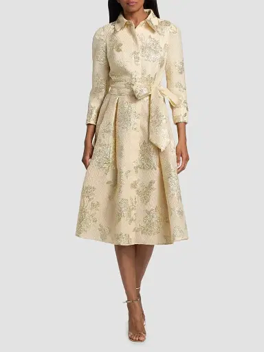 Teri Jon by Rickie Freeman Women's Metallic Floral Jacquard Midi-Shirtdress | Thumbnail 2