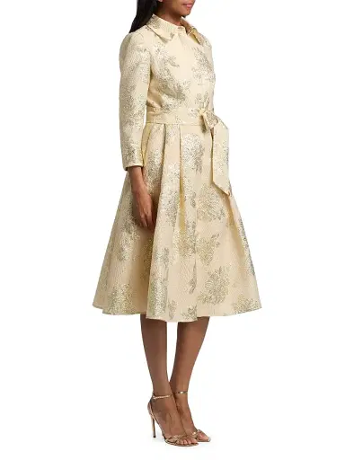 Teri Jon by Rickie Freeman Women's Metallic Floral Jacquard Midi-Shirtdress | Thumbnail 4