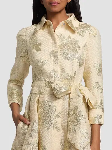 Teri Jon by Rickie Freeman Women's Metallic Floral Jacquard Midi-Shirtdress | Thumbnail 6