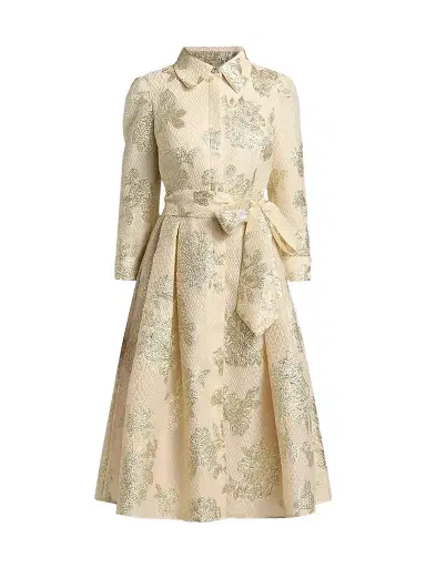 Teri Jon by Rickie Freeman Women's Metallic Floral Jacquard Midi-Shirtdress | Thumbnail 1