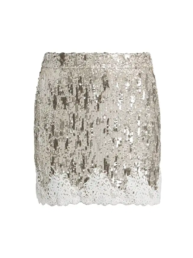 Women's Janet Lace Sequined Miniskirt - Silvery Champagne