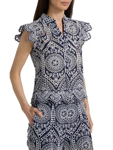 Generation Love Women's Romy Eyelet-Embroidered Cotton Shirt - Navy White - Size XL | Thumbnail 4 Generation Love Women's Romy Eyelet-Embroidered Cotton Shirt - Navy White - Size XL | Thumbnail 4