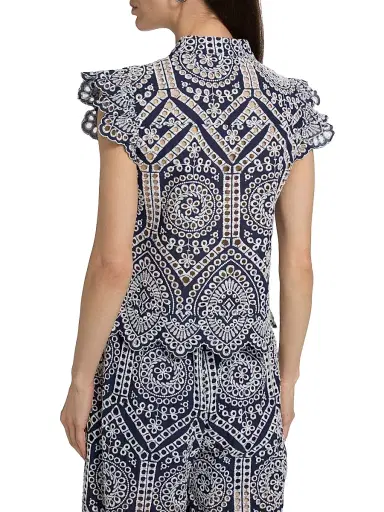 Generation Love Women's Romy Eyelet-Embroidered Cotton Shirt - Navy White - Size XL | Thumbnail 5 Generation Love Women's Romy Eyelet-Embroidered Cotton Shirt - Navy White - Size XL | Thumbnail 5