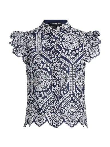 Generation Love Women's Romy Eyelet-Embroidered Cotton Shirt - Navy White - Size XL | Thumbnail 1 Generation Love Women's Romy Eyelet-Embroidered Cotton Shirt - Navy White - Size XL | Thumbnail 1