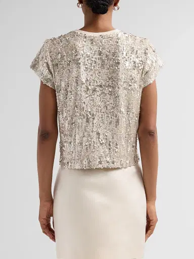 Generation Love Women's Kai Mixed Sequined Top - Silvery Champagne - Size Small | Thumbnail 3