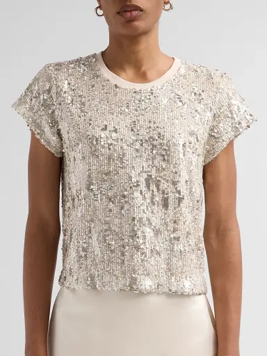 Generation Love Women's Kai Mixed Sequined Top - Silvery Champagne - Size Small | Thumbnail 5