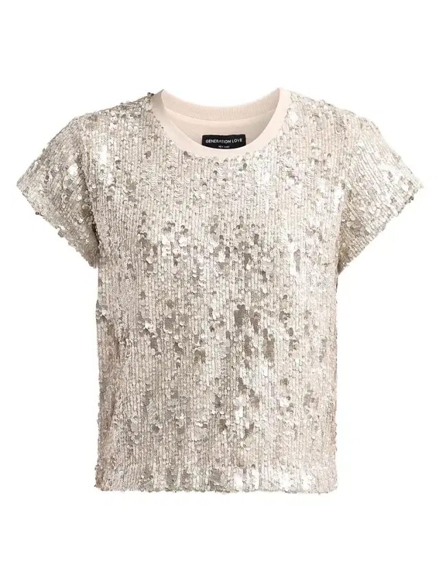 Generation Love Women's Kai Mixed Sequined Top - Silvery Champagne