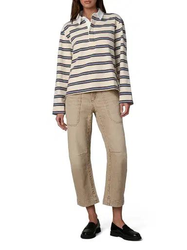 Joe's Jeans Women's Dylan Striped Cotton Oversized Rugby Shirt - Ecru Azure Multi - Size XS | Thumbnail 2 Joe's Jeans Women's Dylan Striped Cotton Oversized Rugby Shirt - Ecru Azure Multi - Size XS | Thumbnail 2