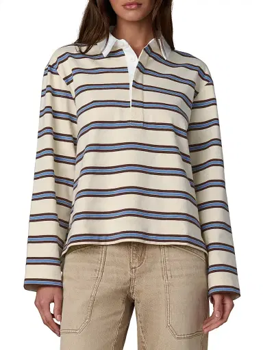 Joe's Jeans Women's Dylan Striped Cotton Oversized Rugby Shirt - Ecru Azure Multi - Size XS | Thumbnail 3 Joe's Jeans Women's Dylan Striped Cotton Oversized Rugby Shirt - Ecru Azure Multi - Size XS | Thumbnail 3