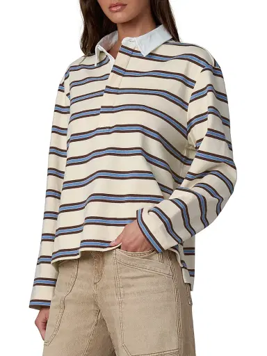 Joe's Jeans Women's Dylan Striped Cotton Oversized Rugby Shirt - Ecru Azure Multi - Size XS | Thumbnail 4 Joe's Jeans Women's Dylan Striped Cotton Oversized Rugby Shirt - Ecru Azure Multi - Size XS | Thumbnail 4