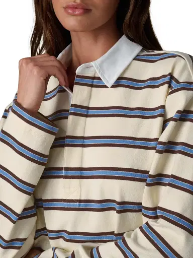 Joe's Jeans Women's Dylan Striped Cotton Oversized Rugby Shirt - Ecru Azure Multi - Size XS | Thumbnail 6 Joe's Jeans Women's Dylan Striped Cotton Oversized Rugby Shirt - Ecru Azure Multi - Size XS | Thumbnail 6
