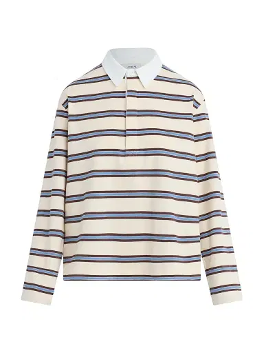 Joe's Jeans Women's Dylan Striped Cotton Oversized Rugby Shirt - Ecru Azure Multi - Size XS | Thumbnail 1 Joe's Jeans Women's Dylan Striped Cotton Oversized Rugby Shirt - Ecru Azure Multi - Size XS | Thumbnail 1