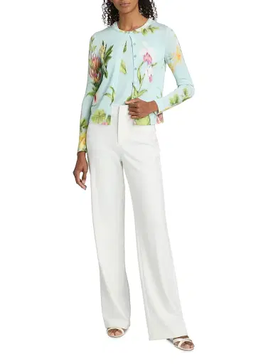 Oscar de la Renta Women's Chiné Flower Knit Cardigan - Saltwater Multi - Size XL | Thumbnail 2