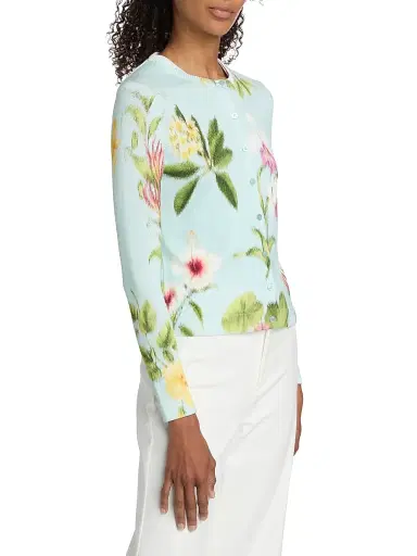 Oscar de la Renta Women's Chiné Flower Knit Cardigan - Saltwater Multi - Size XL | Thumbnail 4