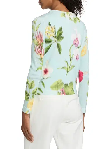 Oscar de la Renta Women's Chiné Flower Knit Cardigan - Saltwater Multi - Size XL | Thumbnail 5
