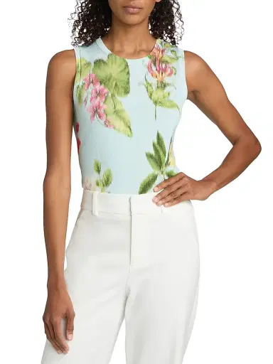 Oscar de la Renta Women's Printed Chiné Flower Knit Tank | Thumbnail 3 Oscar de la Renta Women's Printed Chiné Flower Knit Tank | Thumbnail 3