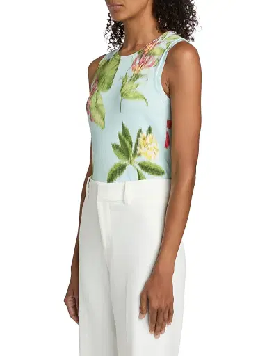 Oscar de la Renta Women's Printed Chiné Flower Knit Tank | Thumbnail 4 Oscar de la Renta Women's Printed Chiné Flower Knit Tank | Thumbnail 4