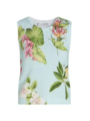 Oscar de la Renta Women's Printed Chiné Flower Knit Tank | Thumbnail 1 Oscar de la Renta Women's Printed Chiné Flower Knit Tank | Thumbnail 1
