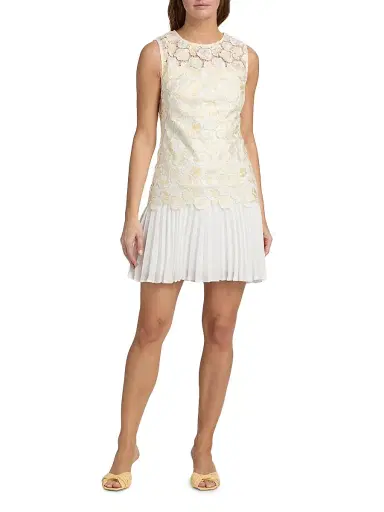 Milly Women's Maggie Embroidered Pleated Minidress - Ecru | Thumbnail 2