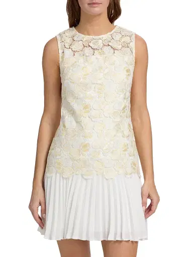 Milly Women's Maggie Embroidered Pleated Minidress - Ecru | Thumbnail 3