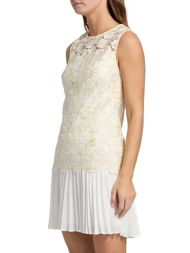 Milly Women's Maggie Embroidered Pleated Minidress - Ecru | Thumbnail 4