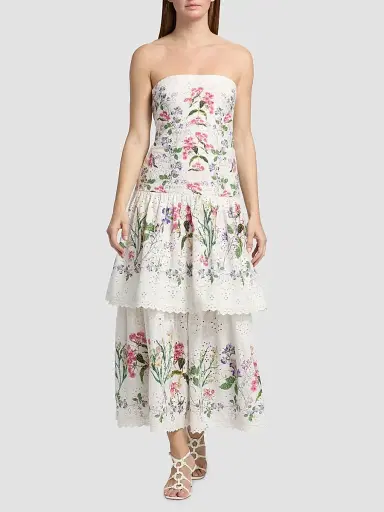 Hemant & Nandita Women's Floral Cotton Tiered Strapless Maxi Dress - Ivory - Size Small | Thumbnail 2