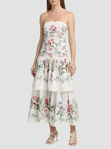 Hemant & Nandita Women's Floral Cotton Tiered Strapless Maxi Dress - Ivory - Size Small | Thumbnail 3