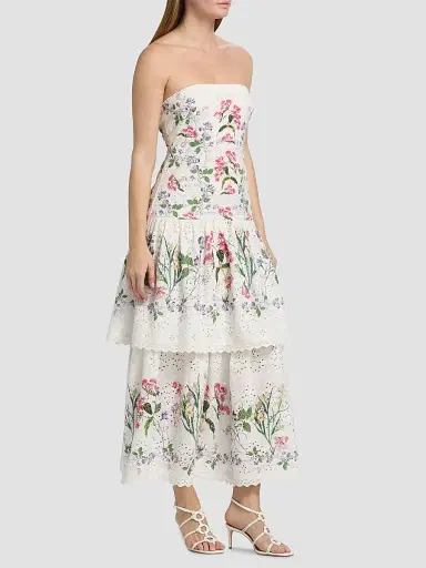 Hemant & Nandita Women's Floral Cotton Tiered Strapless Maxi Dress - Ivory - Size Small | Thumbnail 4