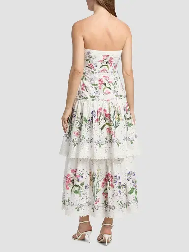 Hemant & Nandita Women's Floral Cotton Tiered Strapless Maxi Dress - Ivory - Size Small | Thumbnail 5