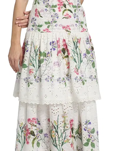 Hemant & Nandita Women's Floral Cotton Tiered Strapless Maxi Dress - Ivory - Size Small | Thumbnail 6